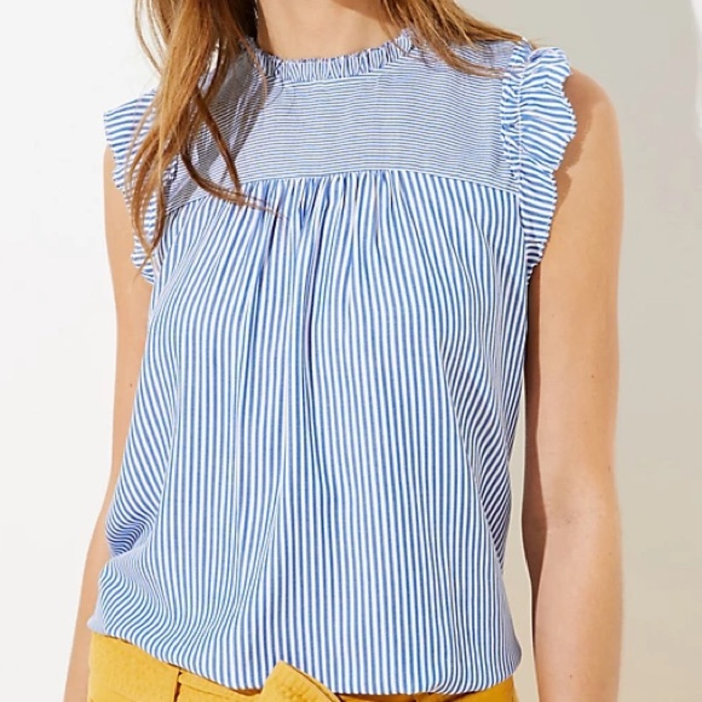 Ann Taylor Loft Striped Ruffle Shell Woman’s Blouse